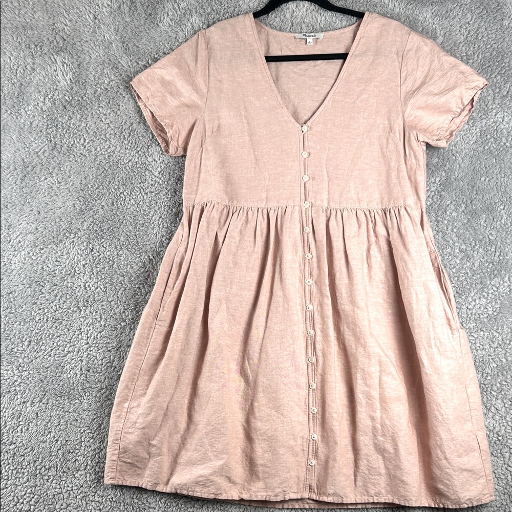 Madewell Alexandra Linen V-Neck Short Sleeve Mini Dress Women’s Size M
